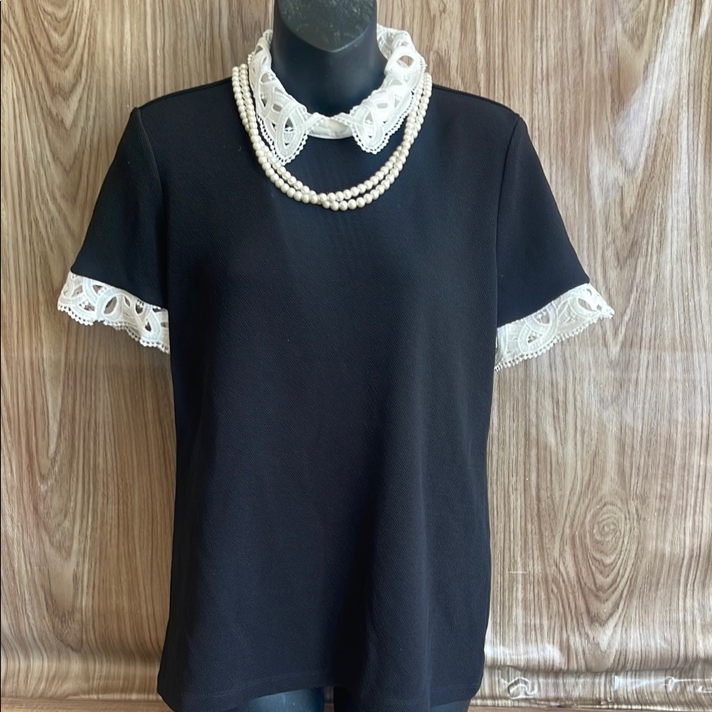 NWT KARL LAGERFELD Elegant Black Lace Trim Top